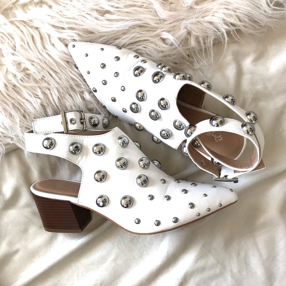 white studded mules